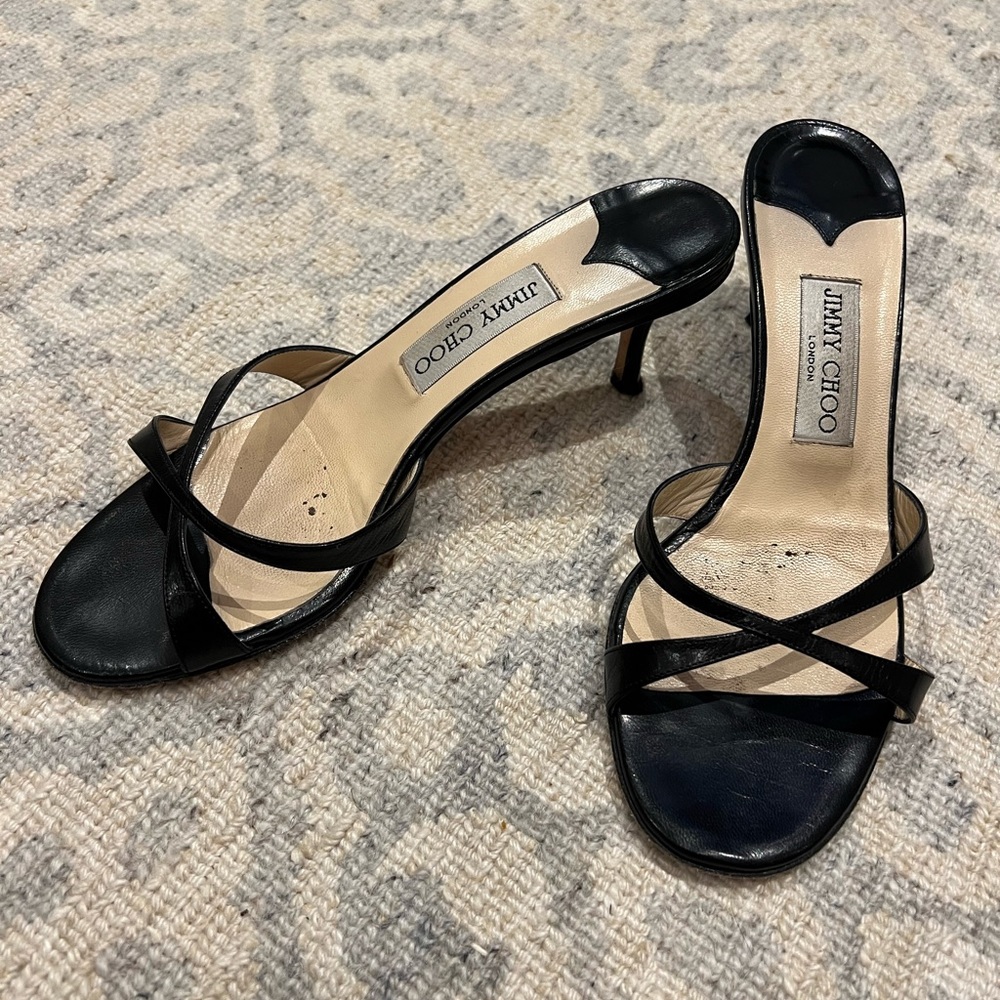 Jimmy Choo Black Strappy Leather Sandal Heels